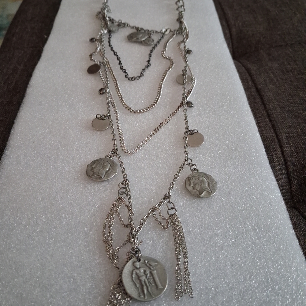 Silver Multi-Layer Coin Necklace - image 1